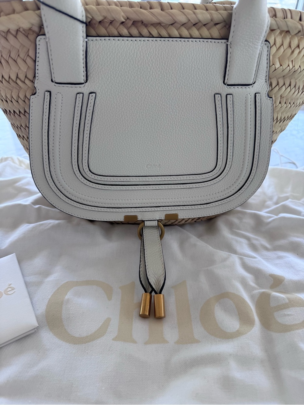 New Chloé Marcie Medium Raffia and Leather Basket Tote Bag - Picture 8 of 8